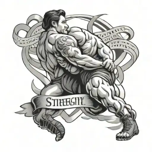 A quote about strength and resilience intertwined with wrestling elements tattoo design idea
