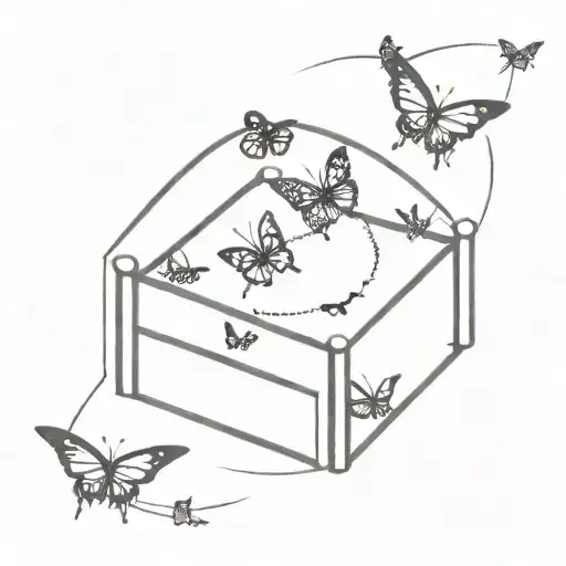 A minimalist design of a wrestling ring with butterflies flying above it tattoo design idea