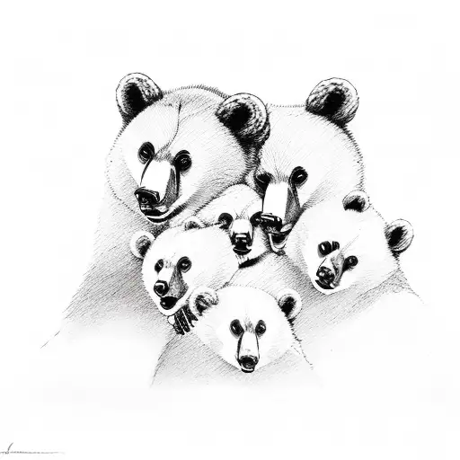 mama bear and 3 bear cubs tattoo design idea