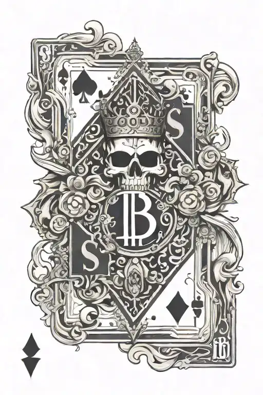 king of spade card, dollar sign, bitcoin symbol incorporated tattoo design idea