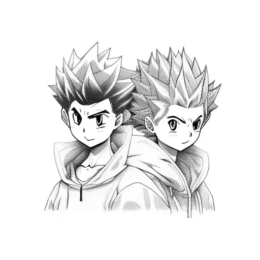 A dynamic portrait of Gon and Killua engaged in a fierce battle tattoo design idea