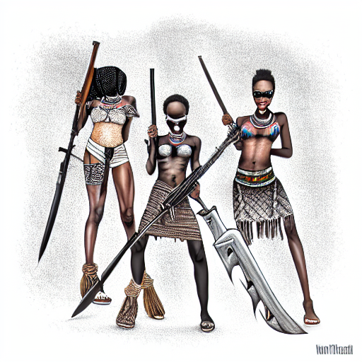 group of African worrior women with weapons  tattoo design idea