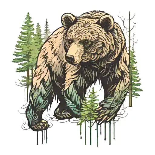 bear with forest body tattoo design idea