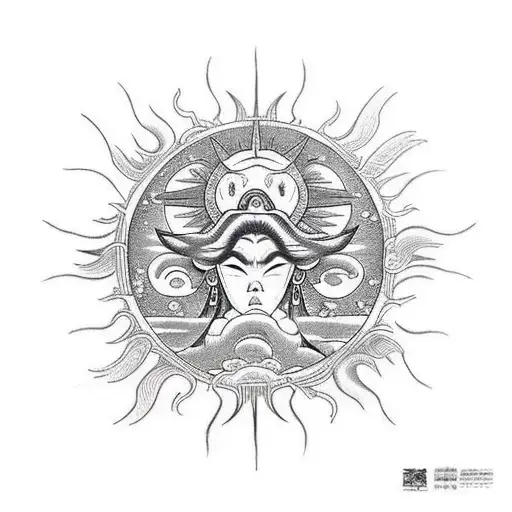 amaterasu godness of the sun tattoo design idea