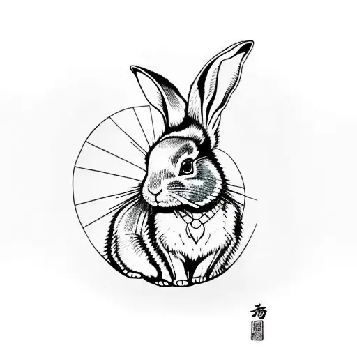 japanese style full body rabbit in circle tattoo design idea
