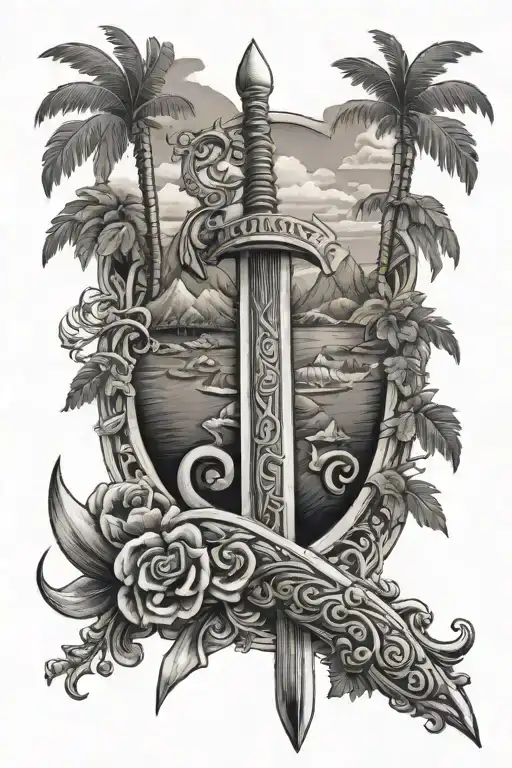 Fiji Finland scenery with Irish sword  tattoo design idea