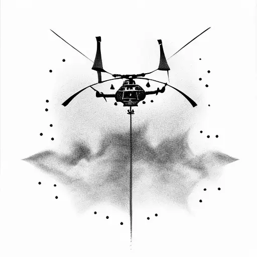 Design a tattoo featuring a helicopter hovering over a dense forest tattoo design idea