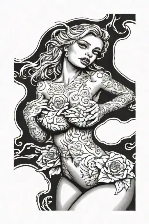 sexy nude teen large breast  tattoo design idea