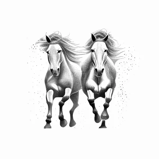 side veiw of three horses running tattoo design idea