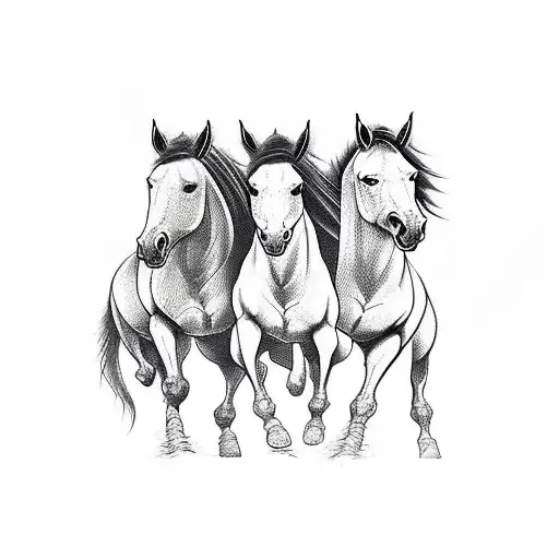 side veiw of three horses running tattoo design idea