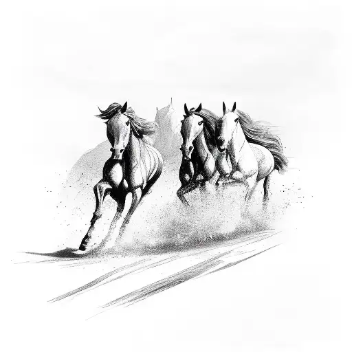 side veiw of three horses running tattoo design idea