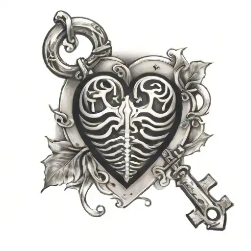 A tattoo of a heart made of antique skeleton keys, with a moon and stars in the background tattoo design idea