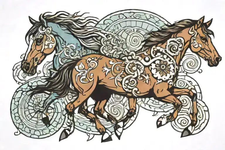 horses running ammonite tattoo tattoo design idea