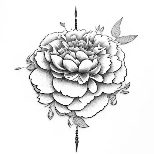 marigold and peony flower with thorns tattoo design idea