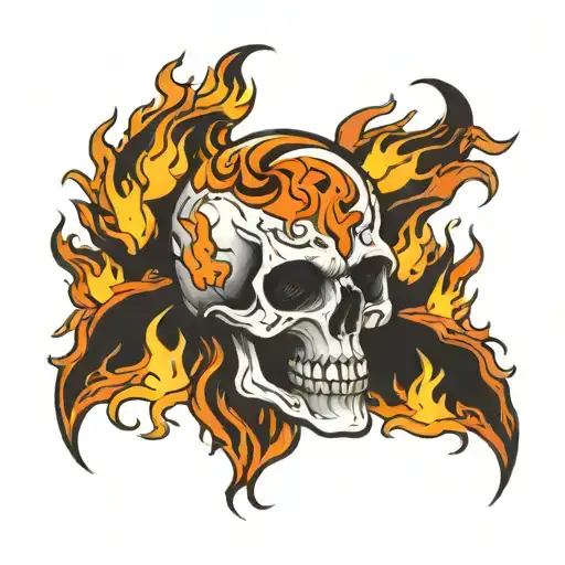 skull surrounded by fire flames tattoo design idea