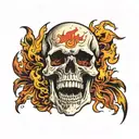 skull surrounded by fire flames tattoo design idea