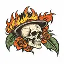 skull surrounded by fire flames tattoo design idea