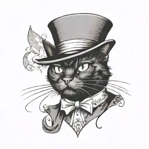 A black cat wearing a top hat tattoo design idea