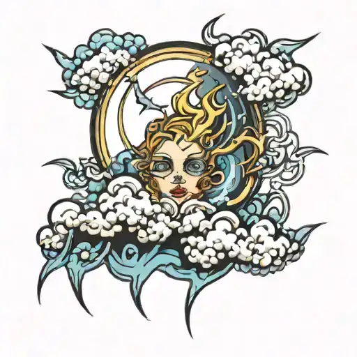 lightning cloud sun tattoo design idea