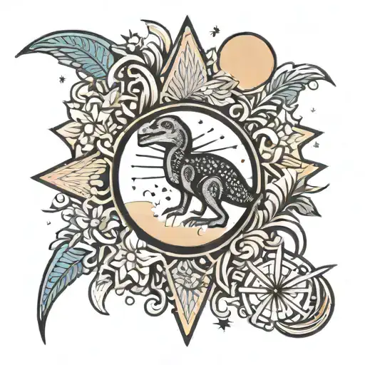 dinosour moon star flower art deco tattoo design idea