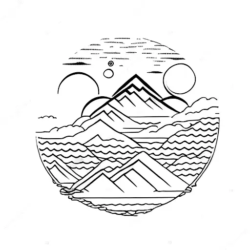 Nature, peaceful animals, yin and yang, family, mountains, trees, lake, moon, dove, water tattoo design idea