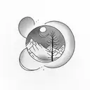 Nature, peaceful animals, yin and yang, family, mountains, trees, lake, moon, dove, water tattoo design idea