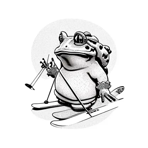 toad with skis and a snowboard tattoo design idea