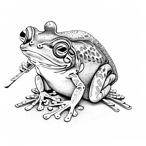 frog standing up holding skis and a snowboard tattoo design idea