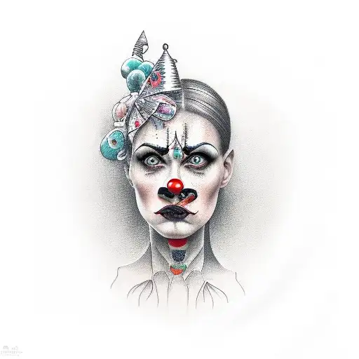 woman with clown face  tattoo design idea