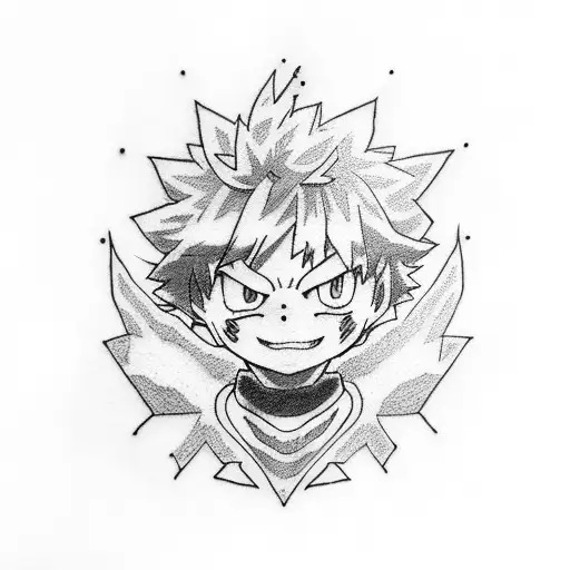 A dotwork tattoo showcasing a fusion of My Hero Academia characters and Pokémon tattoo design idea