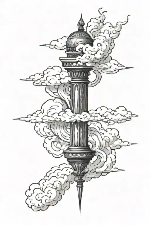 pillar of fire in clouds floating tattoo design idea