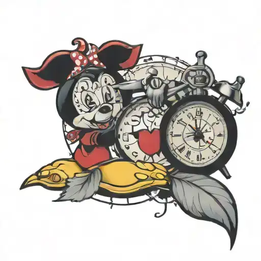 footprints, Minnie Mouse, stopwatch tattoo design idea