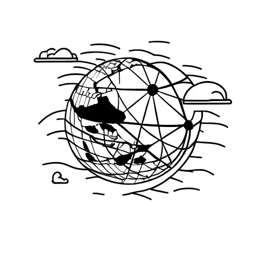 A minimalistic globe with a trail of footprints, symbolizing the freedom of travel tattoo design idea