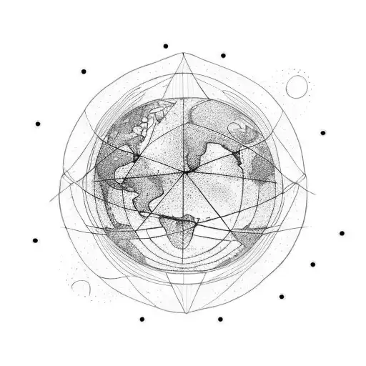 A minimalistic globe with a trail of footprints, symbolizing the freedom of travel tattoo design idea