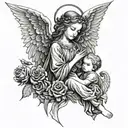 angel and child gothic  tattoo design idea