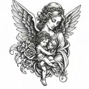 angel and child gothic  tattoo design idea