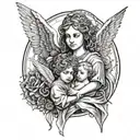 angel and child gothic  tattoo design idea