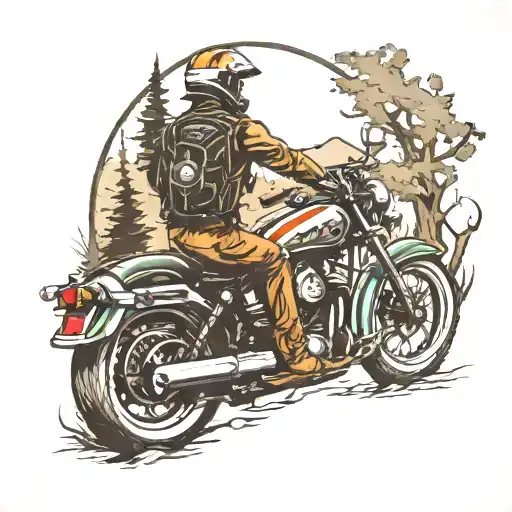 harley davidson motorcycle rider forest landscape  tattoo design idea