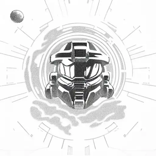 master chief from halo with planet in background tattoo design idea
