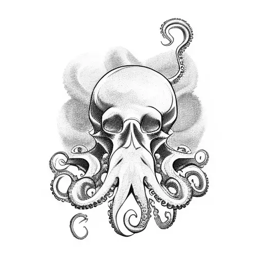 Octopus and mushroom skull tattoo design idea