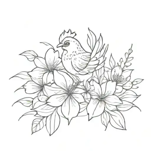 baby chicken flowers wrapped tattoo design idea