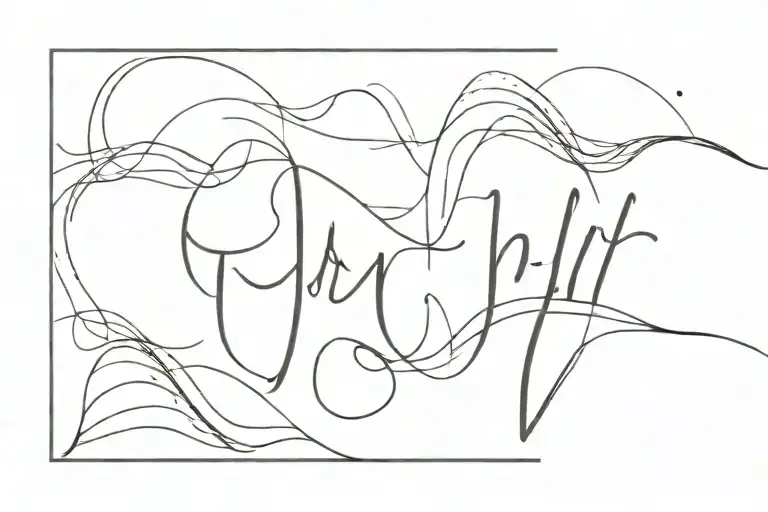 cursive A P N J that creates the line of a wave crashing tattoo design idea