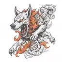 wolf fighting demons tattoo design idea
