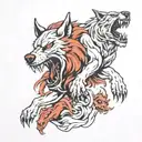 wolf fighting demons tattoo design idea