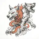 wolf fighting demons tattoo design idea