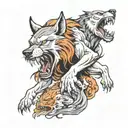 wolf fighting demons tattoo design idea