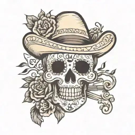 Mexican mariachi skull tattoo design idea