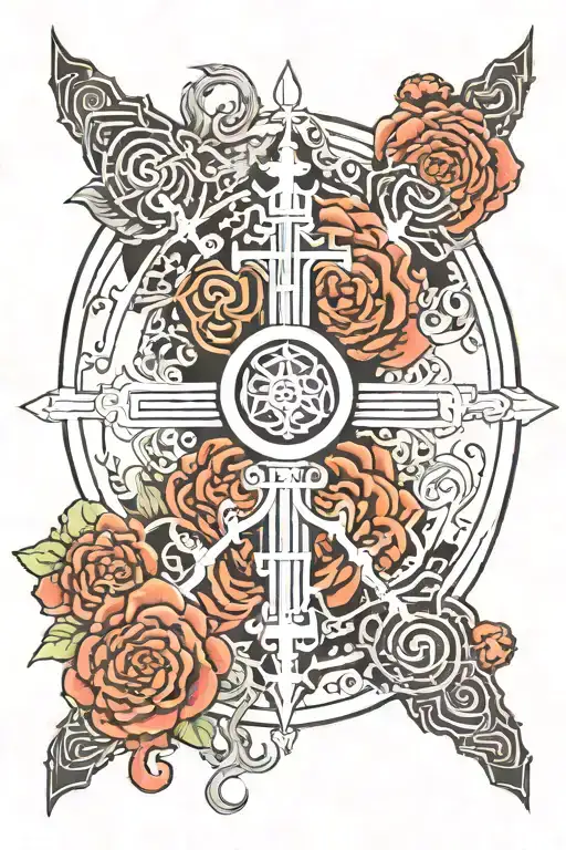 A tattoo combining elements of Buddhism with a unalome symbol and punk ideology represented through a leviathan cross  tattoo design idea