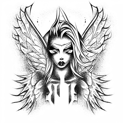 angel fights demon tattoo design idea