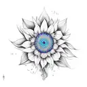 An artistic representation of a sunflower transforming into a flock of colorful birds tattoo design idea